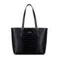 Dámska shopperka z kože croco čierna so strieborným logom 100-4E-623-1S