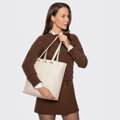Dámska shopper kabelka z prírodnej kože krémová 101-4E-804-0