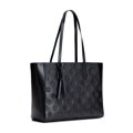 Dámska shopperka z kože so vzorom (sygnatúrou) čierno-zlatá 100-4E-611-1G