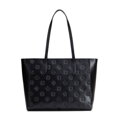 Dámska shopperka z kože so vzorom (sygnatúrou) čierno-zlatá 100-4E-611-1G