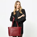 Dámska shopper kabelka z kože s vreckami červená 100-4E-607-3
