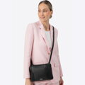 Dámska crossbody dvojkomorová kabelka čierno-strieborná 100-4Y-009-1S