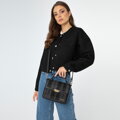 Damska torebka crossbody z tkaniny bouclé czarna 99-4Y-409-1