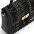 Damska torebka crossbody z tkaniny bouclé czarna 99-4Y-409-1