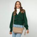 Damska torebka crossbody ze skóry z przeszyciami beżowa 99-4E-635-9