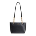 Dámska ramenná kožená kabelka čierno-zlatá 100-4E-604-1G