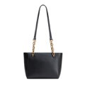 Dámska ramenná kožená kabelka čierno-zlatá 100-4E-604-1G