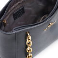 Dámska ramenná kožená kabelka čierno-zlatá 100-4E-604-1G