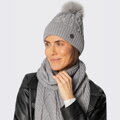 Dámsky zimný set – čiapka s brmbolcom a perličkami + pletený šál 101-SF-023-8