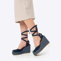 Dámske espadrilky na klinovom podpätku modré 100-DP-804-N