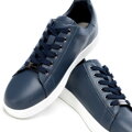 Dámske kožené sneakersy na platforme modré 101-D-972-N