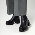 Dámske kožené čižmy na podpätku čierne 99-D-307-1  