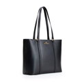 Elegantná dámska shopper kabelka z prírodnej kože čierno-zlatá 102-4E-209-1G