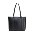 Elegantná dámska shopper kabelka z prírodnej kože čierno-strieborná 102-4E-209-1S