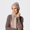 Béžový dámsky zimný set – čiapka a šál s logom výrobcu 101-SF-211-X