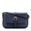 Tmavomodrá crossbody kabelka z prírodnej kože s klopou 101-4E-601-7