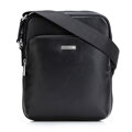 Pánska kožená taška cez rameno s doplnkovým vreckom čierno-strieborná 102-4U-603-1S