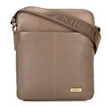 Pánska kožená crossbody taška s prešívaním taupe 100-4U-803-9