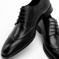 Pánske klasické kožené derby topánky čierne 99-M-513-1
