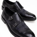 Pánske double monki s perforáciou čierne 99-M-521-1