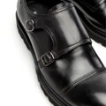 Pánske čierne double monk poltopánky z prírodnej kože na track podrážke 101-M-502-1