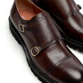 Pánske kožené poltopánky double monk tmavohnedé 101-M-502-4