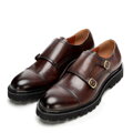 Pánske kožené poltopánky double monk tmavohnedé 101-M-502-4