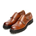 Pánske kožené poltopánky double monk svetlohnedé 101-M-502-5