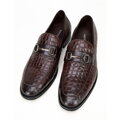 Pánske mokasíny z kože s textúrou croco s prackou hnedé 99-M-507-4