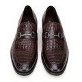 Pánske mokasíny z kože s textúrou croco s prackou hnedé 99-M-507-4