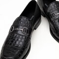Pánske mokasíny z kože s textúrou croco s prackou čierne 99-M-507-1