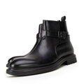 Pánske kožené členkové topánky s prackou čierne 99-M-511-1