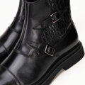 Pánske kožené členkové topánky so vsadkami croco čierne 99-M-508-1