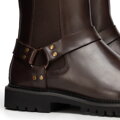 Pánske kožené členkové čižmy s ozdobným pásikom tmavohnedé 101-M-504-4