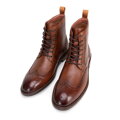 Pánske kožené členkové topánky s perforáciou hnedé 99-M-516-5