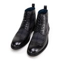 Pánske kožené členkové topánky s perforáciou čierne 99-M-519-1  