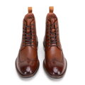 Pánske kožené členkové topánky s perforáciou hnedé 99-M-516-5