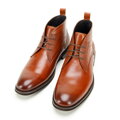 Pánske kožené členkové topánky s vložkami hnedé 99-M-502-5