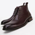 Pánske členkové kožené topánky s vložkami tmavohnedé 99-M-502-4