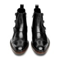 Pánske kožené členkové topánky s ozdobnými prackami čierne 101-M-500-1