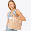 Shopperka z ekokože a výpletu béžovo-krémová 100-4Y-408-90