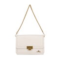 Kožená kabelka crossbody s retiazkou krémová 100-4E-206-0
