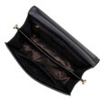 Kožená kabelka crossbody s retiazkou čierno-zlatá 100-4E-206-1G