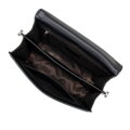 Kožená kabelka crossbody s retiazkou čierno-strieborná 100-4E-206-1S