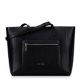 Kožená taška shopper s vreckami na prednej strane čierna so strieborným logom 100-4E-620-1S