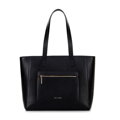 Kožená taška shopper s vreckami na prednej strane čierna so zlatým logom 100-4E-620-1G