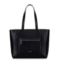 Kožená taška shopper s vreckami na prednej strane čierna so strieborným logom 100-4E-620-1S