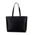 Kožená kabelka shopper s vreckami na prednej strane čierna so zlatým logom 100-4E-620-1G