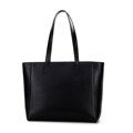 Kožená taška shopper s vreckami na prednej strane čierna so strieborným logom 100-4E-620-1S