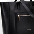 Kožená kabelka shopper s vreckami na prednej strane čierna so zlatým logom 100-4E-620-1G